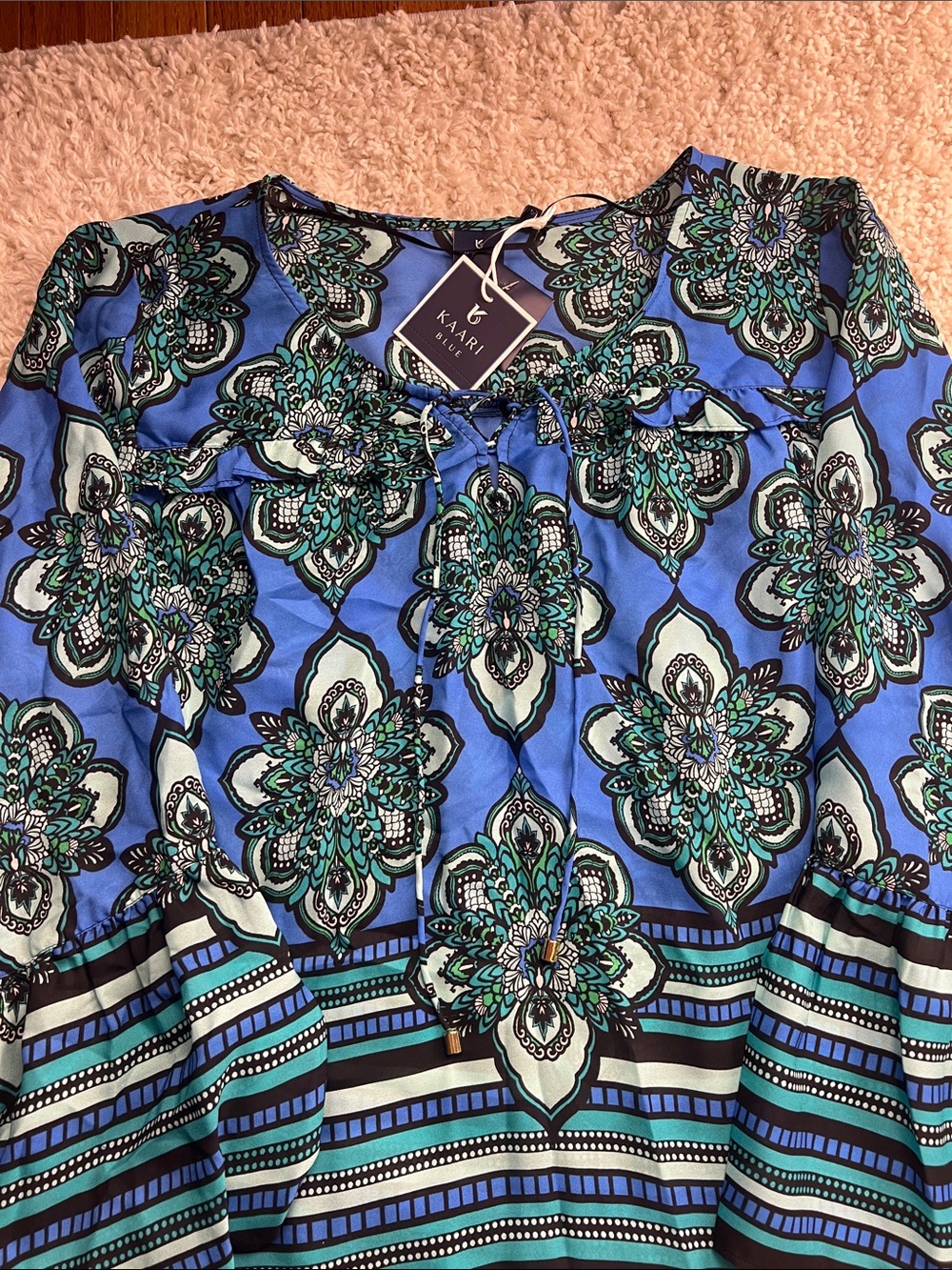 WOMENS KAARI BLUE FLORAL BORDERS TOP SIZE XL NWT - Picture 2 of 14
